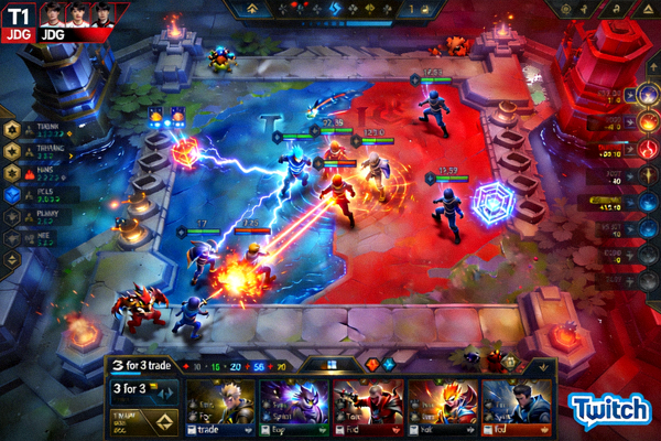 英雄联盟全球总决赛直播画面 - 两支战队在召唤师峡谷激烈团战